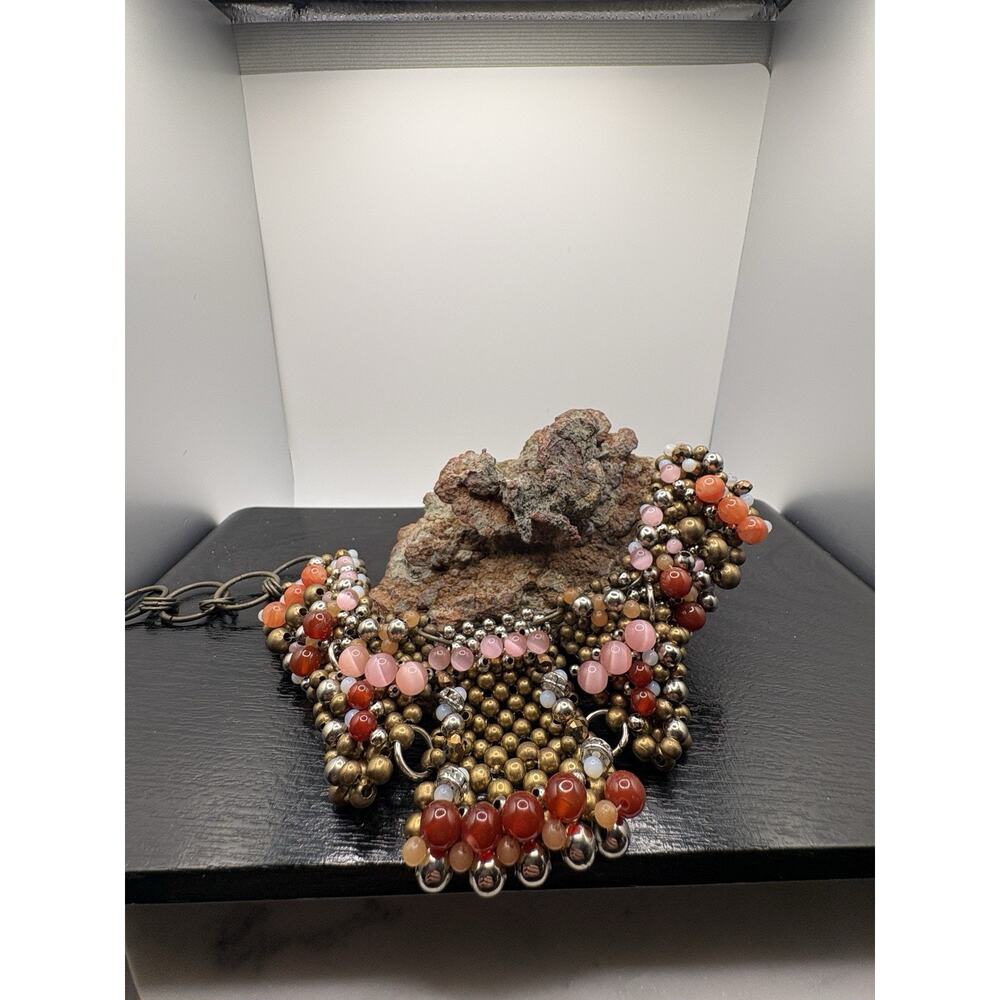 Pam Hiran Anthropologie Modern Beaded Women's Statement Necklace Coral Pink